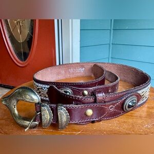AMOLAVITA Leather Belt with Brass Buckle